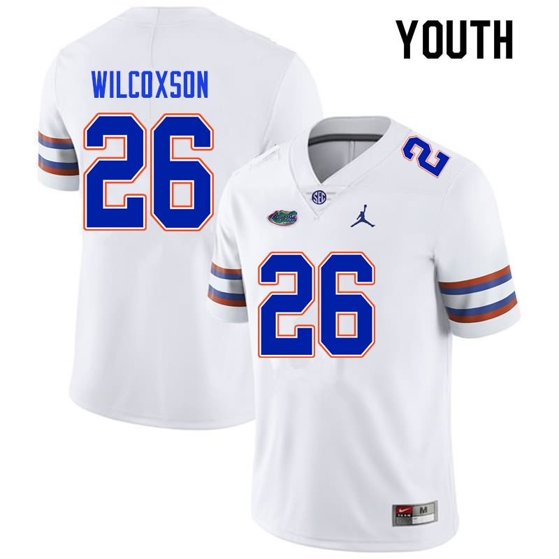 Youth NCAA Florida Gators Kamar Wilcoxson #26 Stitched Authentic Nike White College Football Jersey RQG5565NL